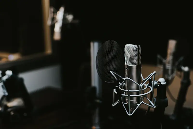Podcast microphone in a studio setting